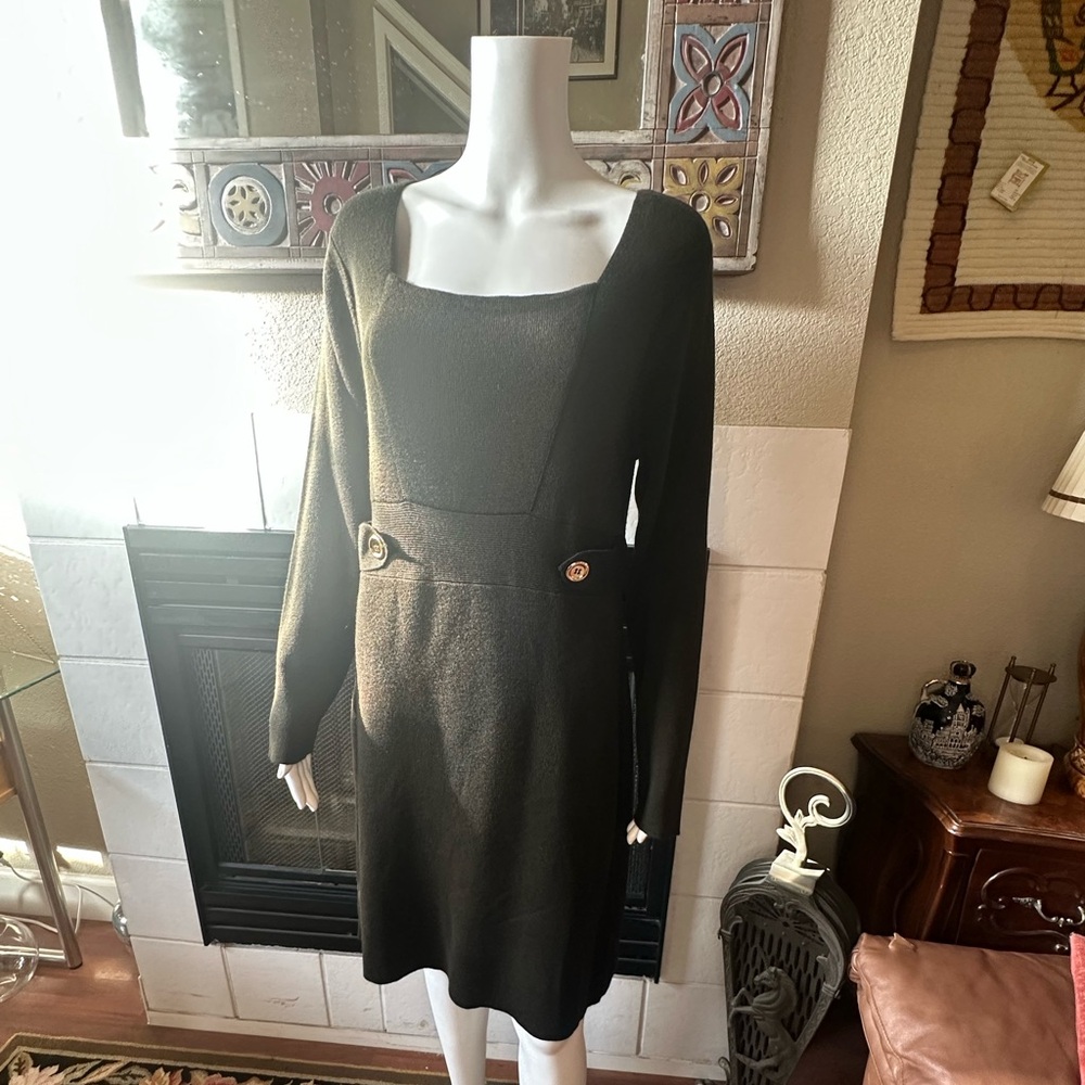 NWT Tahari Women's Size PL Olive Green Long Sleeve Sweater Dress MSRP $128.00